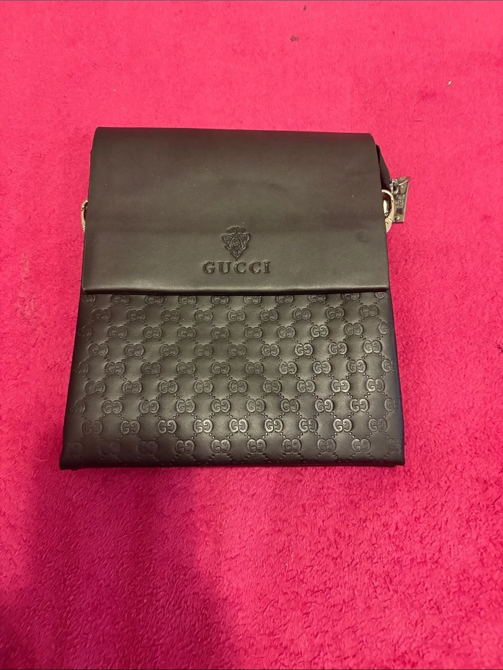 Gucci Black Embossed GG Leather Messenger Bag